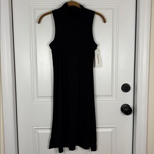 LULULEMON Sleeveless Black Ribbed Mock Neck Midi Dress Slinky Casual Atheleisure